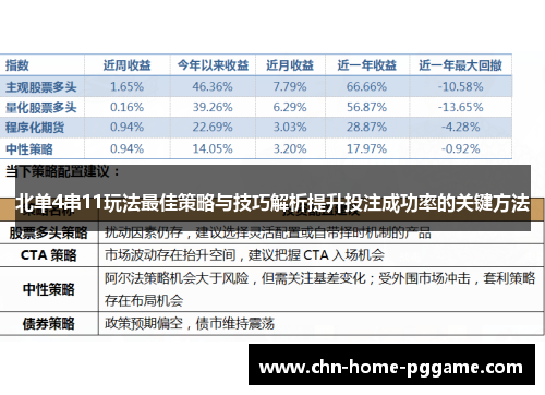 北单4串11玩法最佳策略与技巧解析提升投注成功率的关键方法